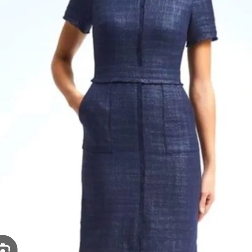 Banana Republic Blue Sheath Midi Dress Crew Neck